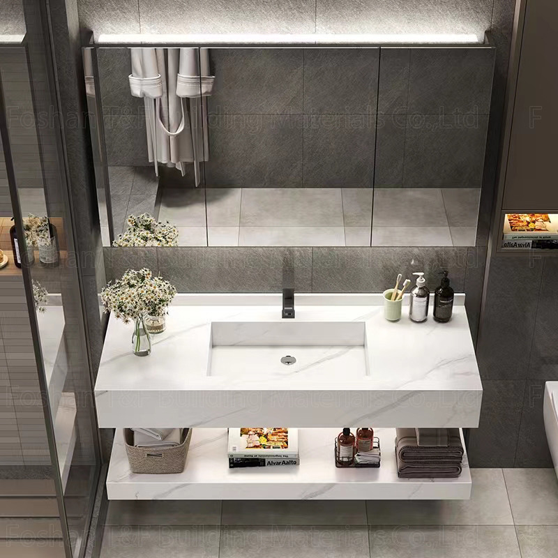 Soem-Badezimmer-Eitelkeits-Einheiten sinterten Steincountertop-Becken führten Spiegel-Speicher-Kabinette