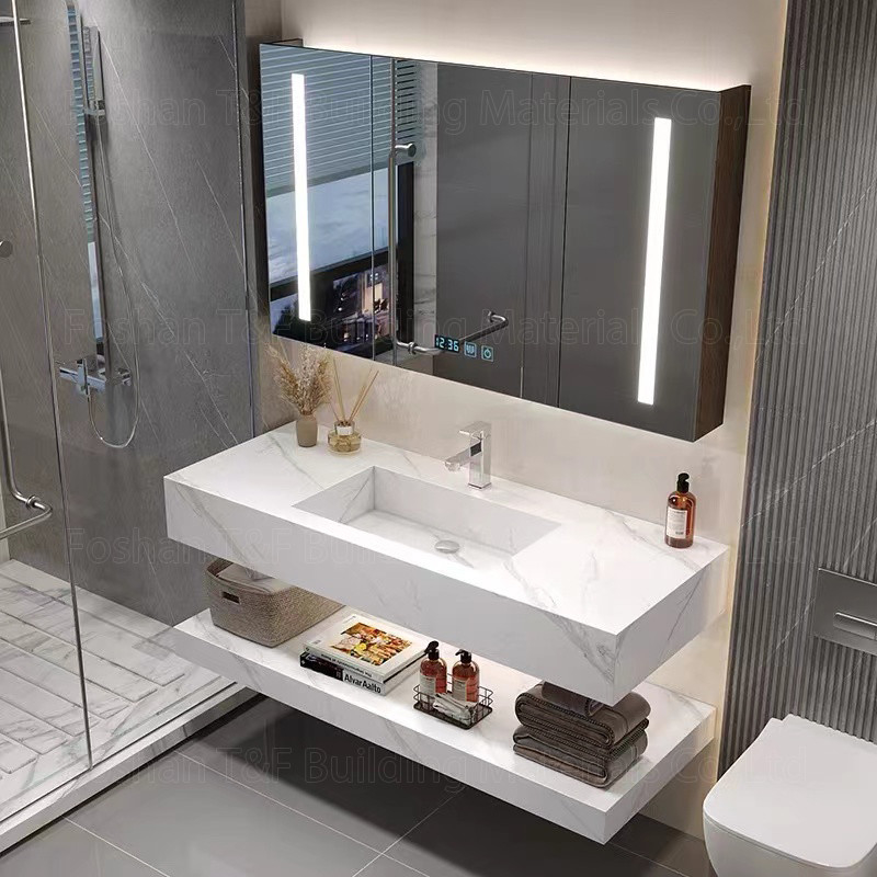Soem-Badezimmer-Eitelkeits-Einheiten sinterten Steincountertop-Becken führten Spiegel-Speicher-Kabinette