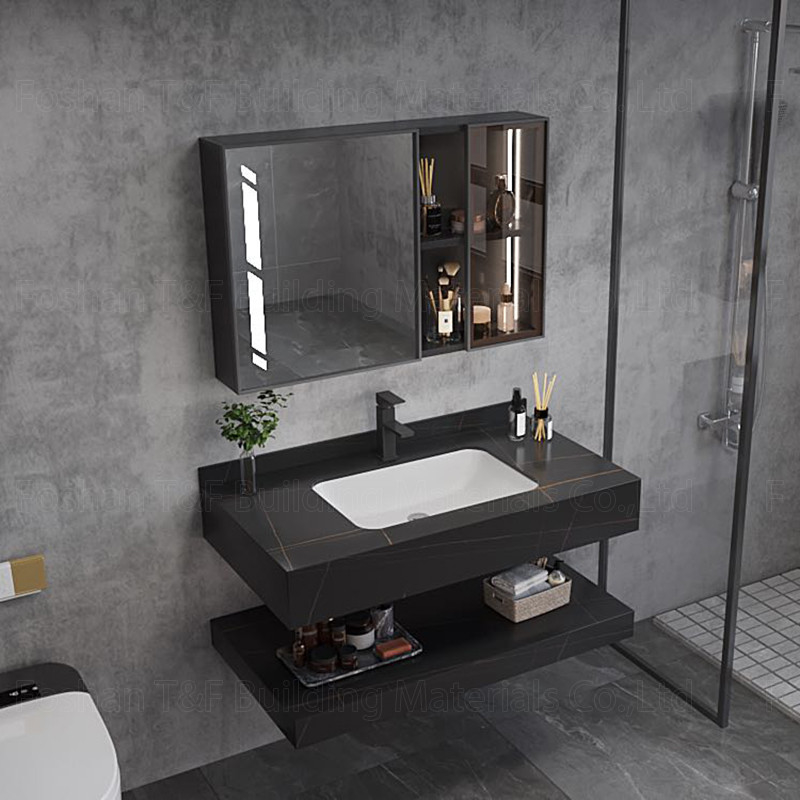 Moderne Marmorhotel-Badezimmer-Eitelkeit sinterte Steinbecken-Wannen-Kabinett Smart führte Spiegel