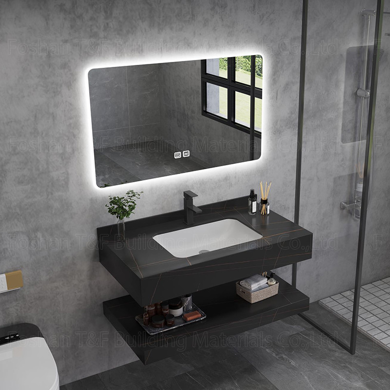 Moderne Marmorhotel-Badezimmer-Eitelkeit sinterte Steinbecken-Wannen-Kabinett Smart führte Spiegel