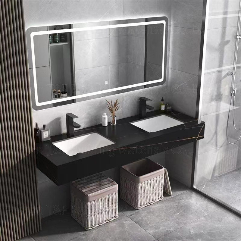 Moderne Marmorhotel-Badezimmer-Eitelkeit sinterte Steinbecken-Wannen-Kabinett Smart führte Spiegel