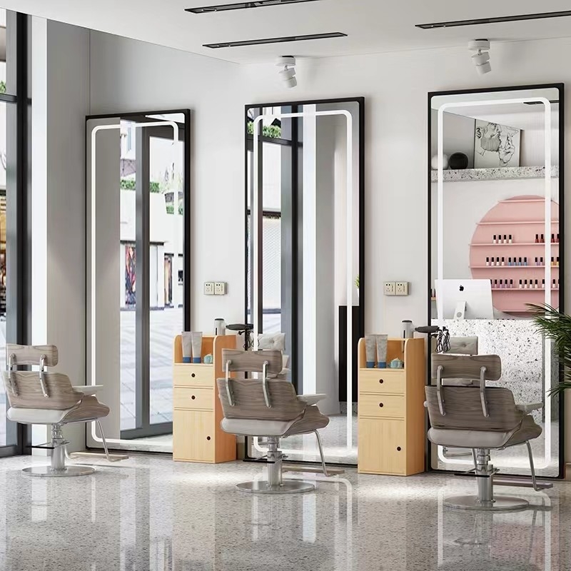Großer Friseursalon-Ganzkörperspiegel mit LED-Hintergrundbeleuchtung Übergroßer Schminkspiegel