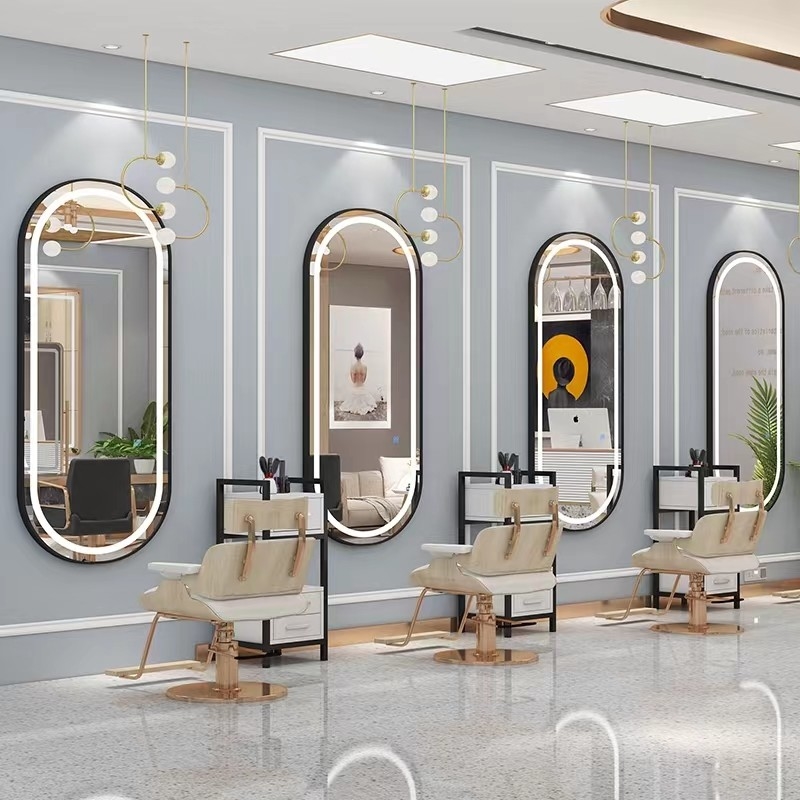 Großer Friseursalon-Ganzkörperspiegel mit LED-Hintergrundbeleuchtung Übergroßer Schminkspiegel