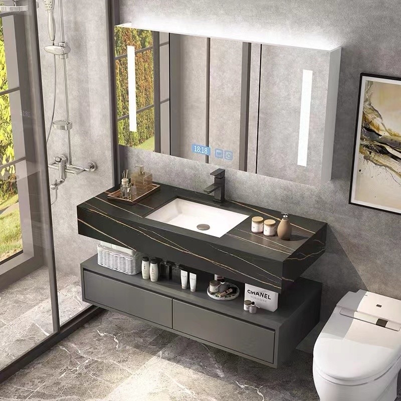 Fester hölzerner Badezimmer-Eitelkeits-Kabinett-Möbel-europäischer moderner Minimalist mit einzelner Wanne