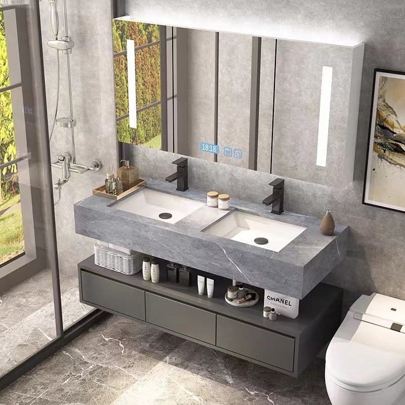 Fester hölzerner Badezimmer-Eitelkeits-Kabinett-Möbel-europäischer moderner Minimalist mit einzelner Wanne