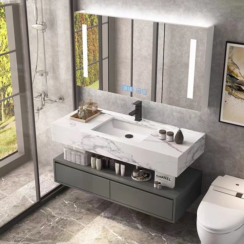 Fester hölzerner Badezimmer-Eitelkeits-Kabinett-Möbel-europäischer moderner Minimalist mit einzelner Wanne