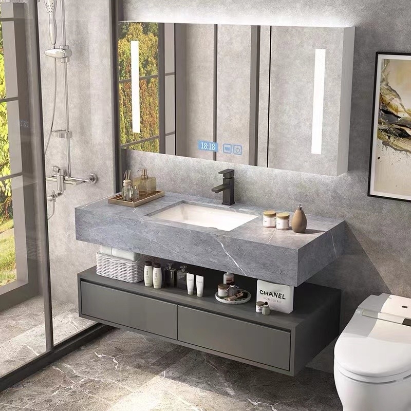Fester hölzerner Badezimmer-Eitelkeits-Kabinett-Möbel-europäischer moderner Minimalist mit einzelner Wanne