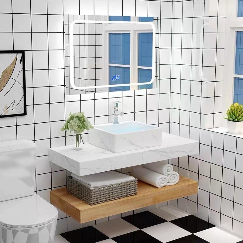 Wasserdichtes an der Wand befestigtes Badezimmer-Frisierspiegel-Kabinett-europäisches Modell Wood Color