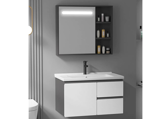 Sich hin- und herbewegender Badezimmer-Eitelkeits-Lieferanten-Spiegel-Kabinett-moderner Matte White Wall Mounted Bathroom-Eitelkeits-Luxussatz
