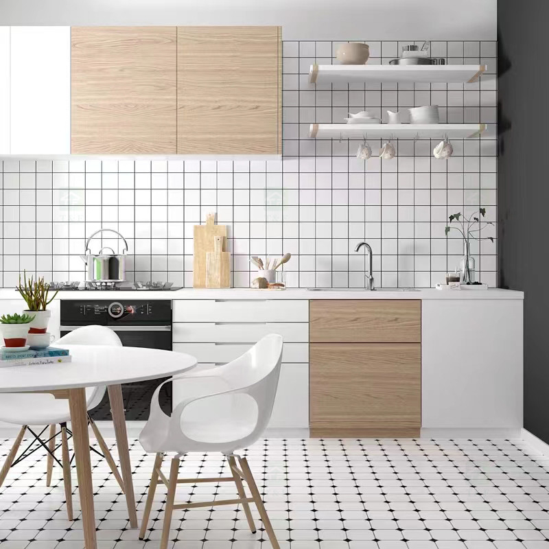 Nordischer INS reden schwarzes weißes glasig-glänzendes Porzellan mit Ziegeln deckt 300*300mm für Boden und Innenwand an
