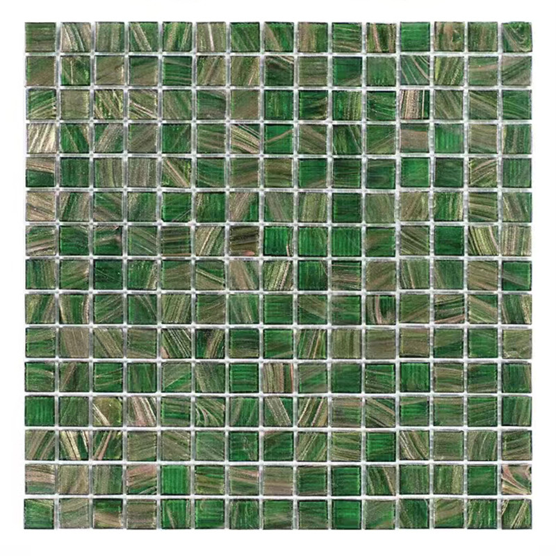 Klassischer Retro-Stil Grüne Glas Mosaikfliesen mit Goldlinie Badezimmer Toilette Hintergrund Wandfliesen