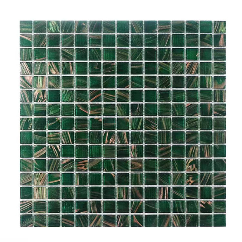 Klassischer Retro-Stil Grüne Glas Mosaikfliesen mit Goldlinie Badezimmer Toilette Hintergrund Wandfliesen