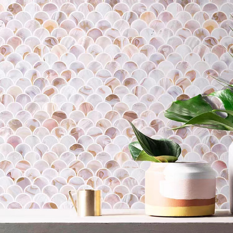 Fan formen natürliche Perlmutt-Backsplash Wand-Fliese Shell White Pattern Mosaic Tiles