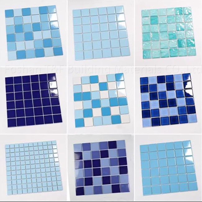 Quadratischer Schwimmbad Mosaikfliesen Innenfischbecken Keramik Außenlandschaft Wand Bodenblau