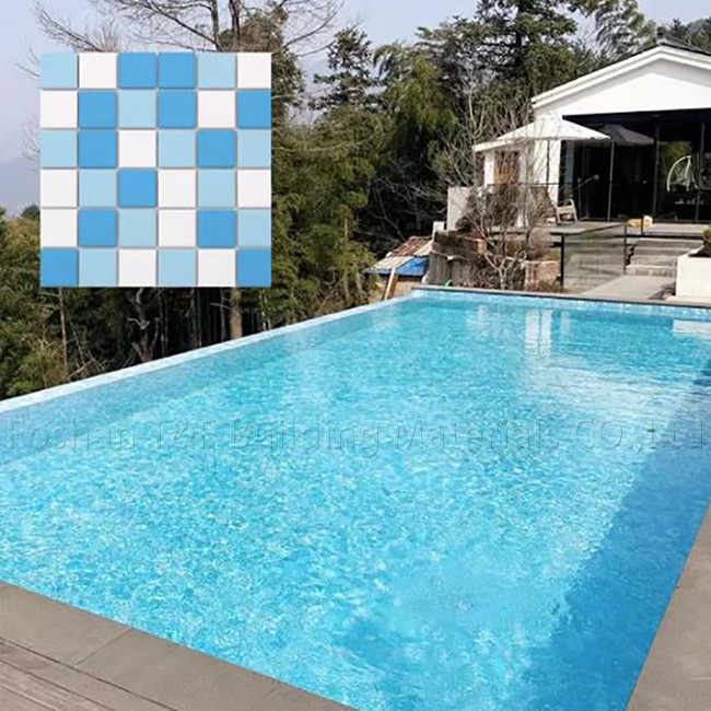 Quadratischer Schwimmbad Mosaikfliesen Innenfischbecken Keramik Außenlandschaft Wand Bodenblau