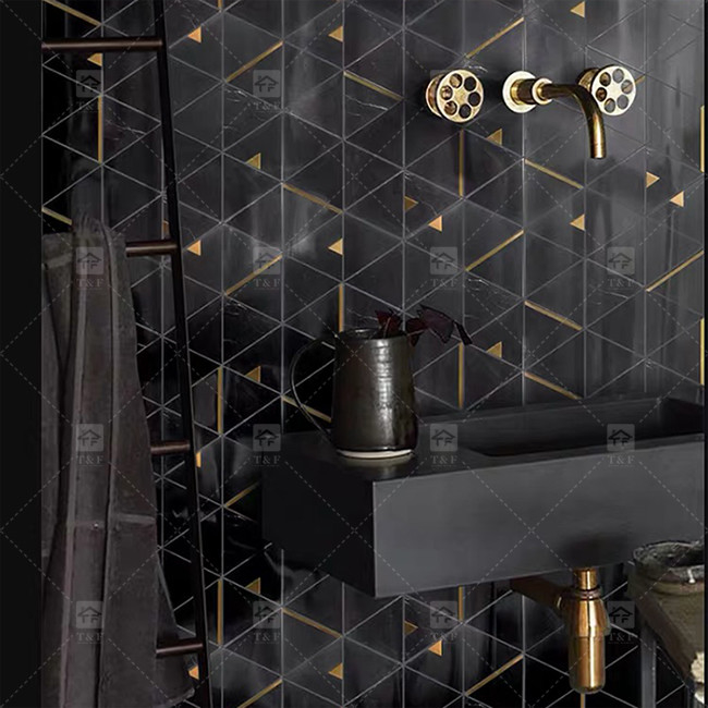 Marmorstein Dreieck Luxus Mosaikfliesen mit Edelstahl Metall Mosaikfliesen Bad Backsplash