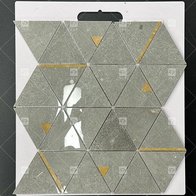 Marmorstein Dreieck Luxus Mosaikfliesen mit Edelstahl Metall Mosaikfliesen Bad Backsplash