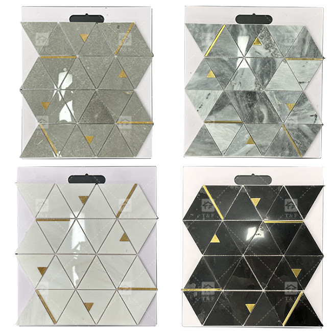 Marmorstein Dreieck Luxus Mosaikfliesen mit Edelstahl Metall Mosaikfliesen Bad Backsplash