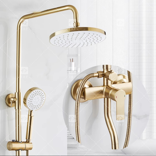 Nordic Light Luxus-Dusch-Satz für Zuhause Wasserhahn Messing gebürstetes Gold Heiß-Kalt Druckdüse