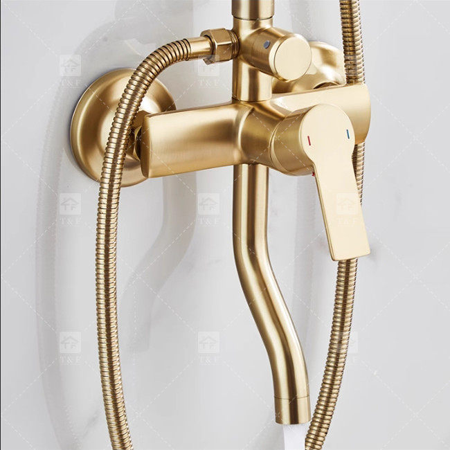 Nordic Light Luxus-Dusch-Satz für Zuhause Wasserhahn Messing gebürstetes Gold Heiß-Kalt Druckdüse