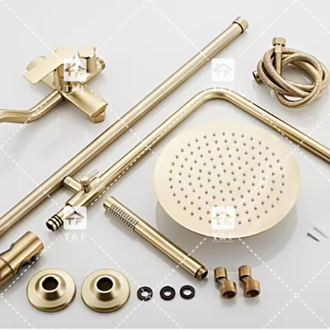 Nordic Light Luxus-Dusch-Satz für Zuhause Wasserhahn Messing gebürstetes Gold Heiß-Kalt Druckdüse
