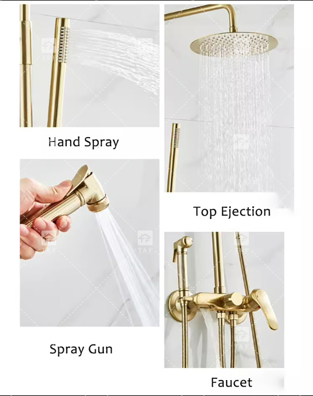 Nordic Light Luxus-Dusch-Satz für Zuhause Wasserhahn Messing gebürstetes Gold Heiß-Kalt Druckdüse
