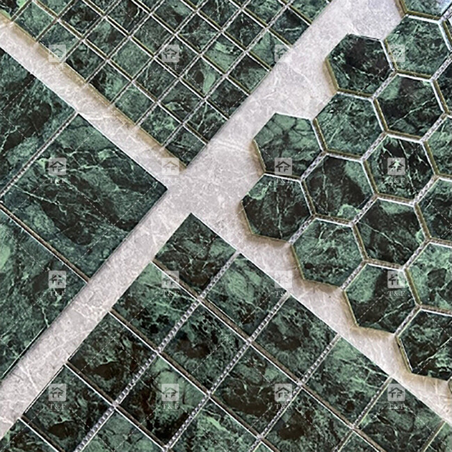 Grüne Marmorstein Mosaikfliesen für Boden und Badezimmerwand