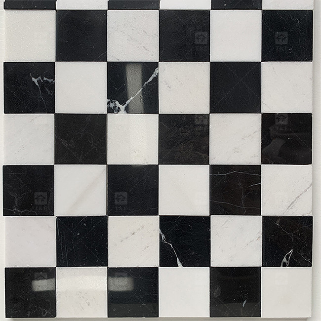 Viereckige schwarz-weiße Marmorstein Mosaikfliesen 8mm Wanddekoration