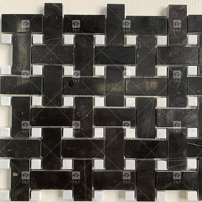 Viereckige schwarz-weiße Marmorstein Mosaikfliesen 8mm Wanddekoration