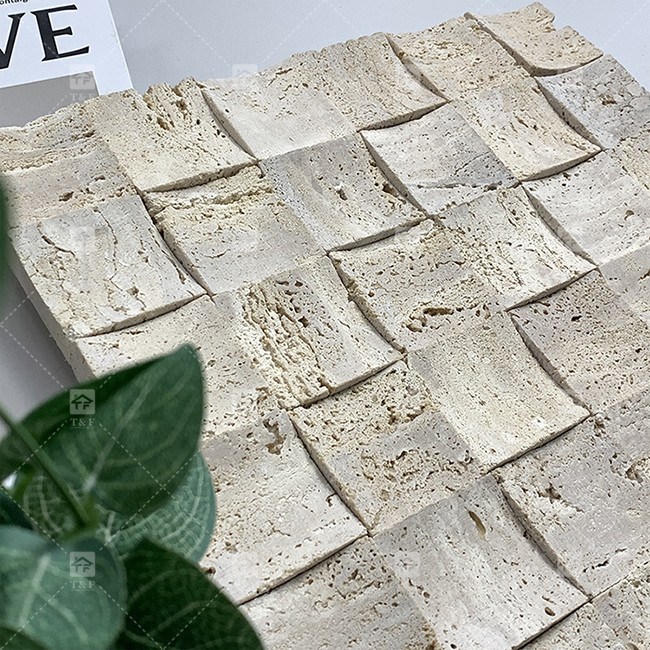 Naturmarmor Beige Travertin Mosaik Fußboden Wandfliesen Konkaver Hintergrund Wandkulturfliesen