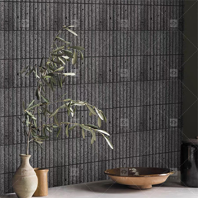 Schwarze Farbe Kurve Fluted Kalkstein Mosaik Fliesen Dekoration Badezimmer Backsplash Fliesen