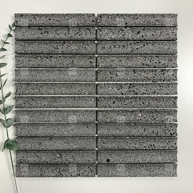 Schwarze Farbe Kurve Fluted Kalkstein Mosaik Fliesen Dekoration Badezimmer Backsplash Fliesen