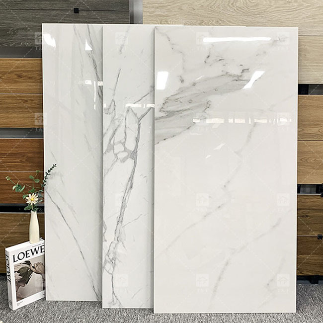 600x1200mm hohe glänzende Carrara weiße polierte verglaste Fliesen für Boden Marmor Porzellanfliesen