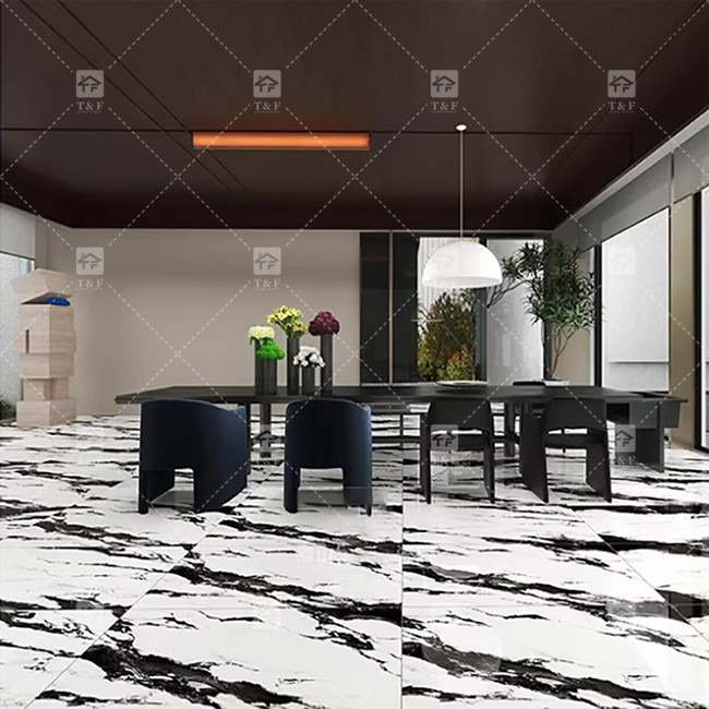 Panda Weißer Marmor Look Porzellan Fliesen 600x1200mm Platte für Wohnzimmer Wanddekoration Luxus Stein für Einkaufszentren