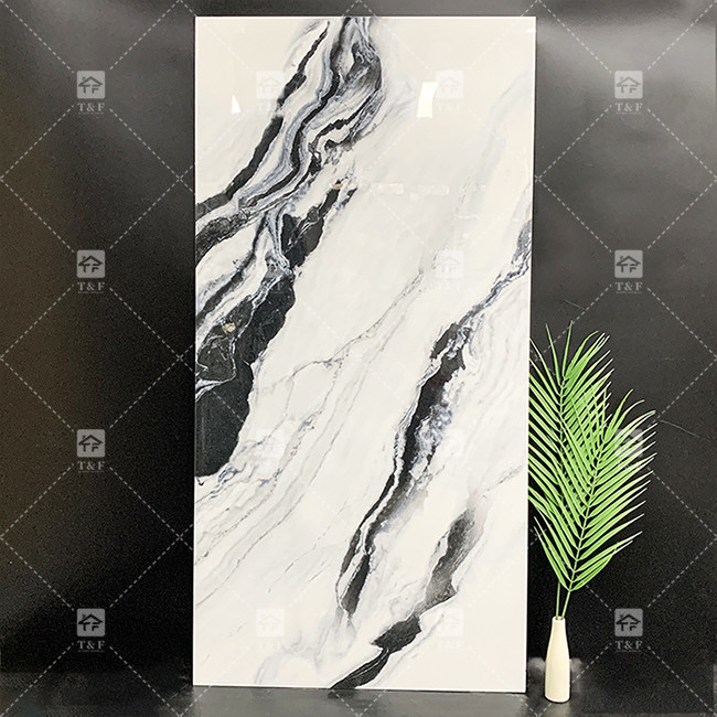 Panda Weißer Marmor Look Porzellan Fliesen 600x1200mm Platte für Wohnzimmer Wanddekoration Luxus Stein für Einkaufszentren
