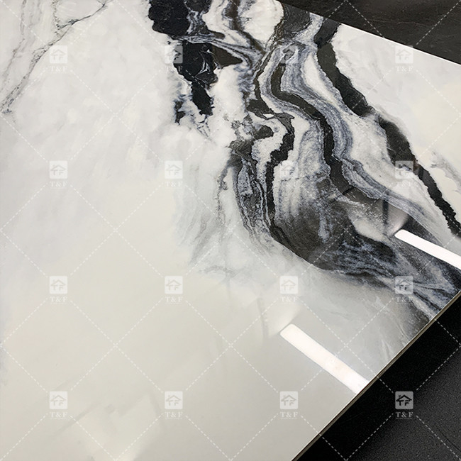 Panda Weißer Marmor Look Porzellan Fliesen 600x1200mm Platte für Wohnzimmer Wanddekoration Luxus Stein für Einkaufszentren
