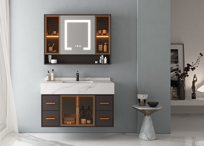 Moderner Luxussilberner Spiegel wand-Hung Floating Bathroom Vanity Units-Kabinett-HD Smart LED