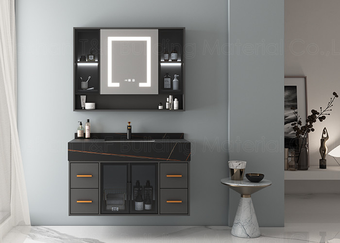 Moderner Luxussilberner Spiegel wand-Hung Floating Bathroom Vanity Units-Kabinett-HD Smart LED