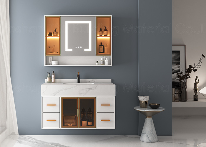 Moderner Luxussilberner Spiegel wand-Hung Floating Bathroom Vanity Units-Kabinett-HD Smart LED